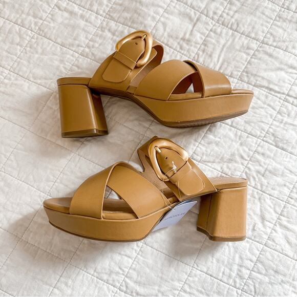 Aerosoles Collin Platform Sandals 9 Doe Tan Leather Gold Buckle NEW NWT - Picture 5 of 5